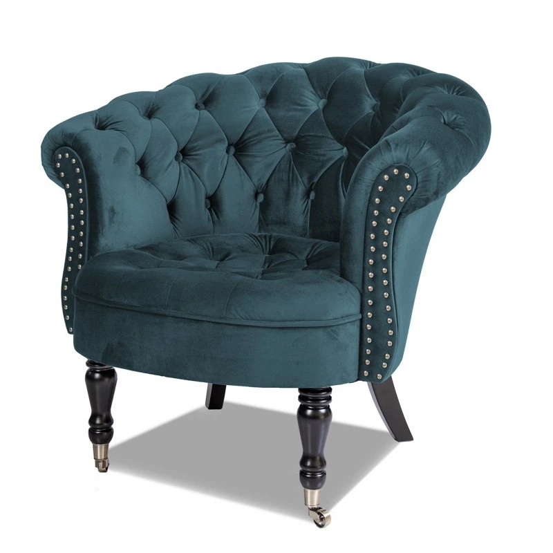 Фотьойл Честърфийлд Людовик, синьо-зелено кадифе